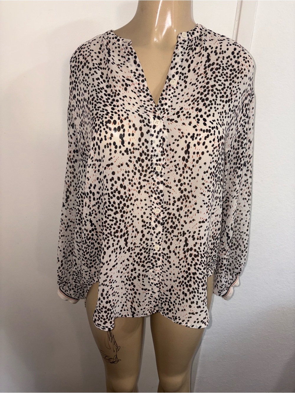 Max Studio Cream Blouse with Black Spot Print